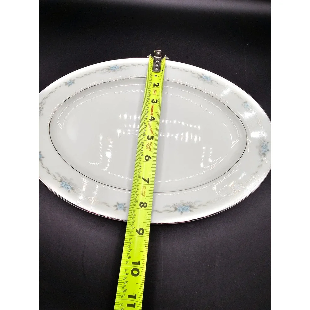 Style House Fine China Corsage Oval Serving Platter Blue Floral Japan 12 Inch